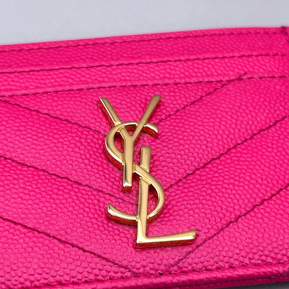 Saint Laurent YSL Monogram Quilted Leather Credit Card Case Shocking Pink - Picture 6 of 14